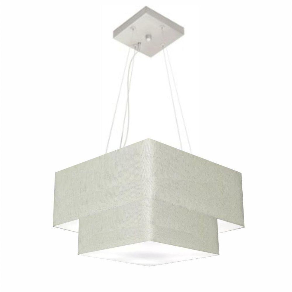 Lustre Pendente Duplo Quadrado Vivare Md-4157 Cúpula Em Tecido 40x35cm Rustico Cinza - Bivolt - 1