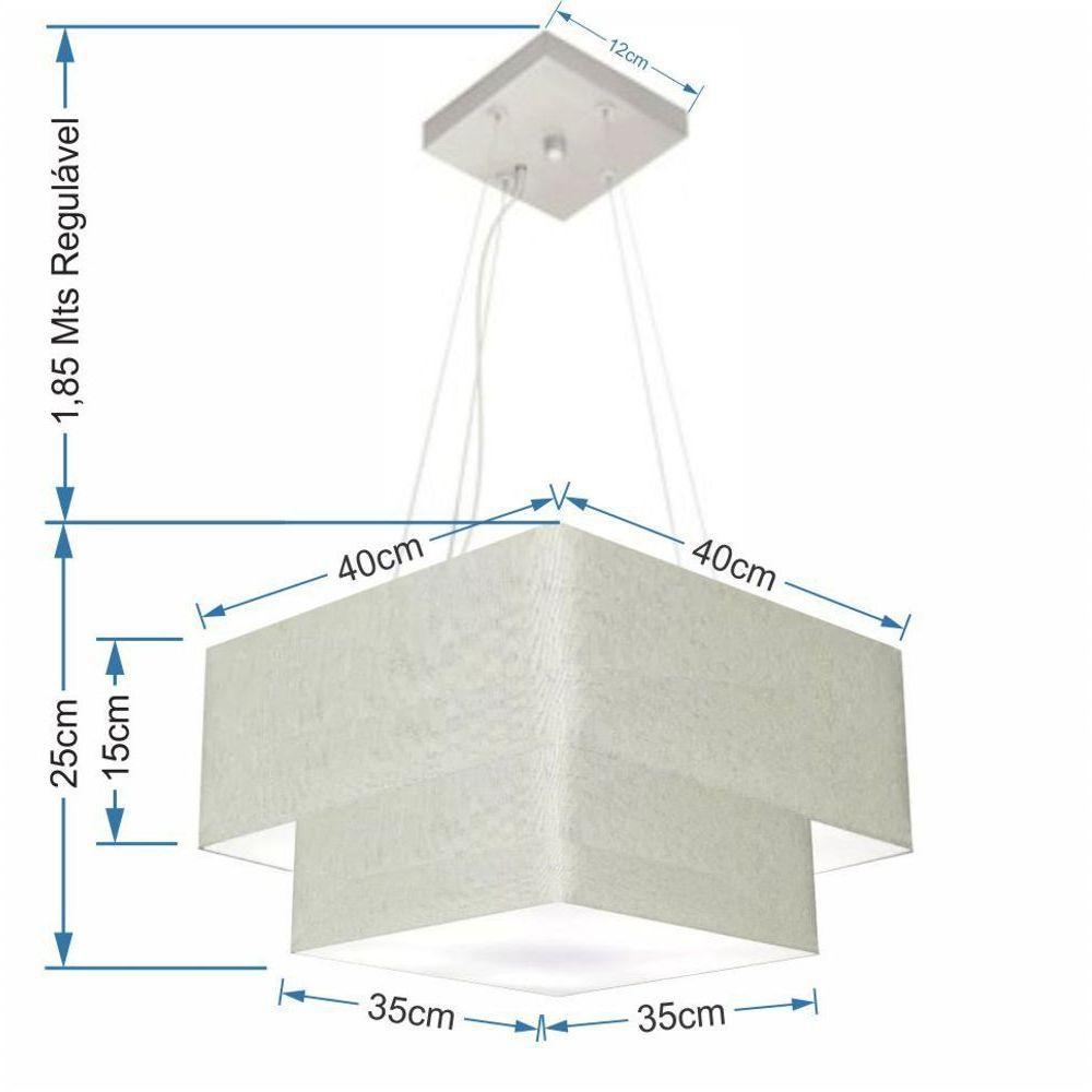 Lustre Pendente Duplo Quadrado Vivare Md-4157 Cúpula Em Tecido 40x35cm Rustico Cinza - Bivolt - 2
