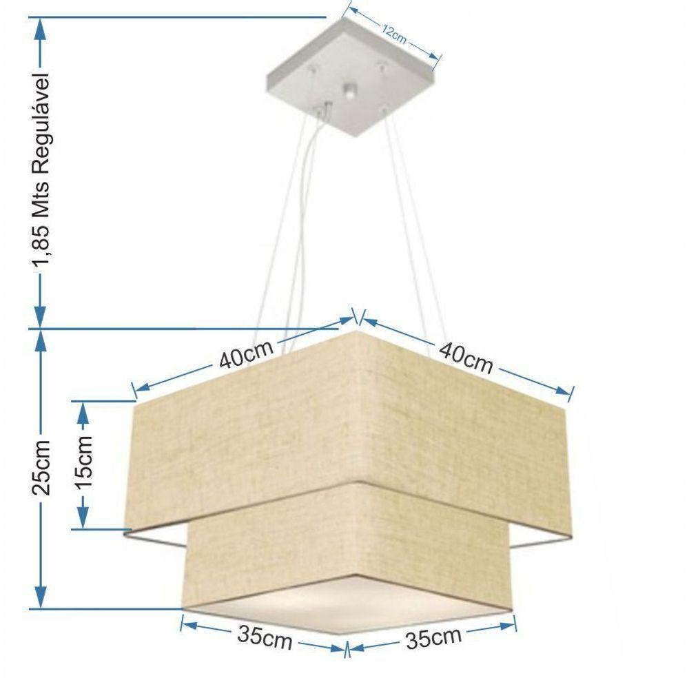 Lustre Pendente Duplo Quadrado Vivare Md-4157 Cúpula Em Tecido 40x35cm - Bivolt Rustico-bege 127/220v - 2