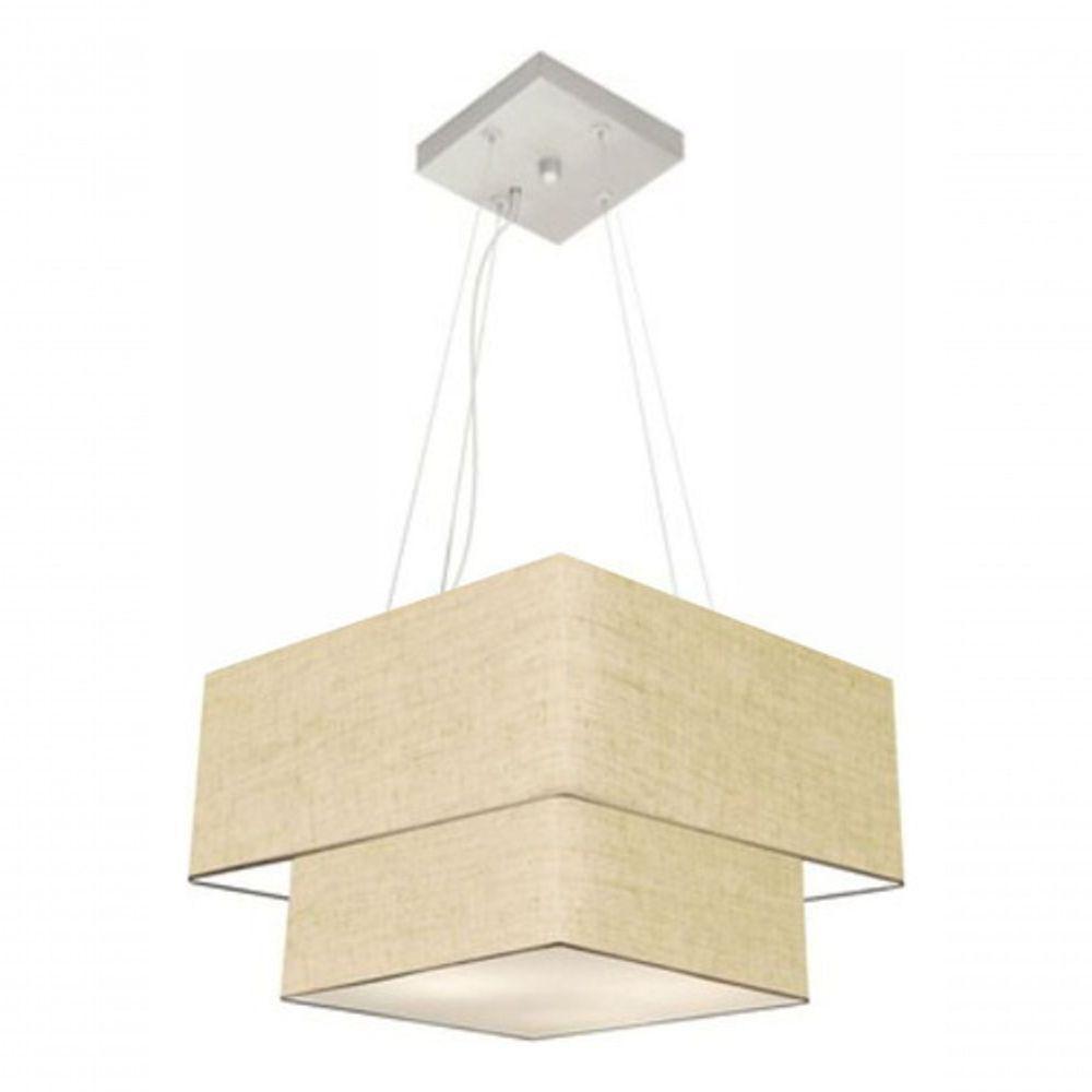 Lustre Pendente Duplo Quadrado Vivare Md-4157 Cúpula Em Tecido 40x35cm - Bivolt Rustico-bege 127/220v - 3
