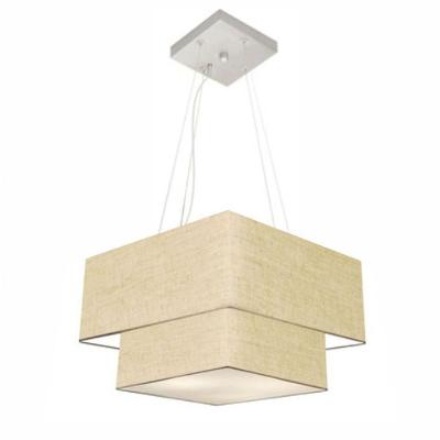 Lustre Pendente Duplo Quadrado Vivare Md-4157 Cúpula Em Tecido 40x35cm - Bivolt Rustico-bege 127/220v