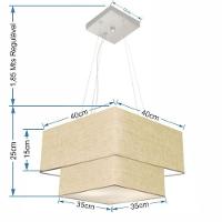 Lustre Pendente Duplo Quadrado Vivare Md-4157 Cúpula Em Tecido 40x35cm - Bivolt Rustico-bege 127/220v - 2