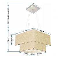 Lustre Pendente Duplo Quadrado Vivare Md-4157 Cúpula Em Tecido 40x35cm - Bivolt Rustico-bege 127/220v - 4