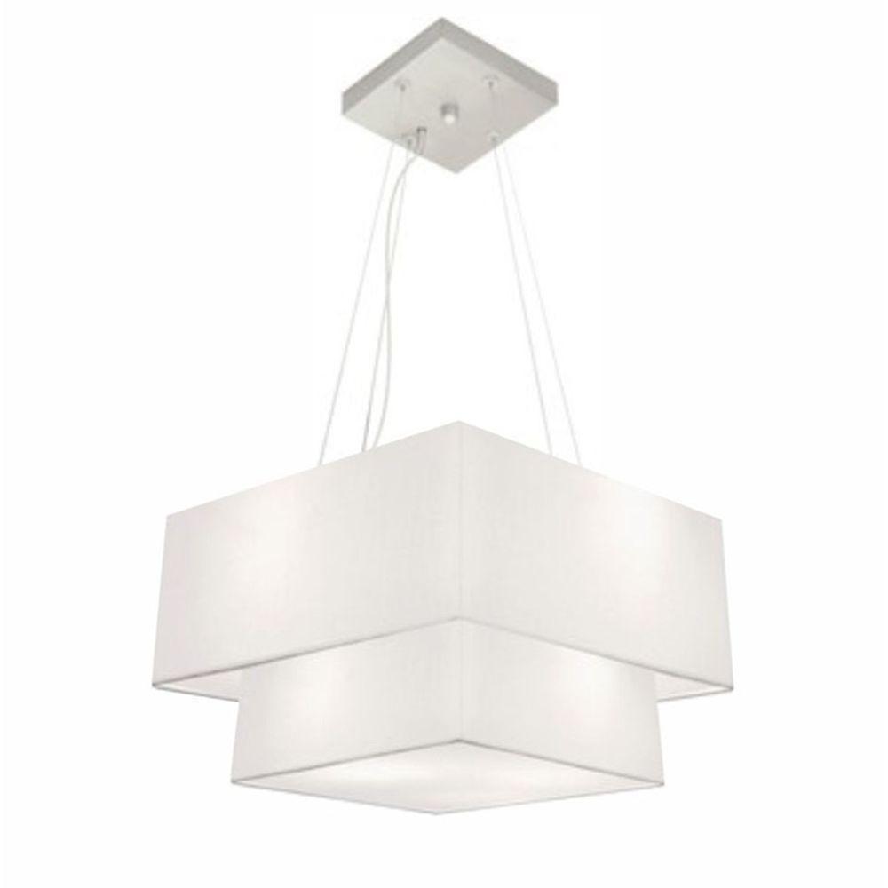 Lustre Pendente Duplo Quadrado Vivare Md-4157 Cúpula Em Tecido 40x35cm Branco - Bivolt - 1