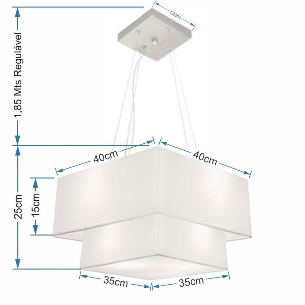Lustre Pendente Duplo Quadrado Vivare Md-4157 Cúpula Em Tecido 40x35cm Branco - Bivolt - 2