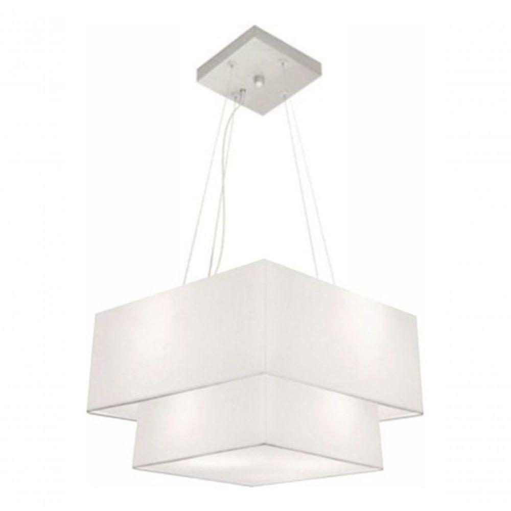 Lustre Pendente Duplo Quadrado Vivare Md-4157 Cúpula Em Tecido 40x35cm Branco - Bivolt - 3