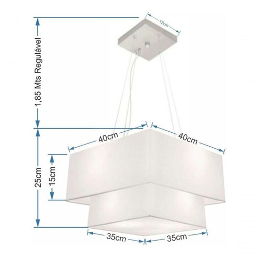 Lustre Pendente Duplo Quadrado Vivare Md-4157 Cúpula Em Tecido 40x35cm Branco - Bivolt - 4