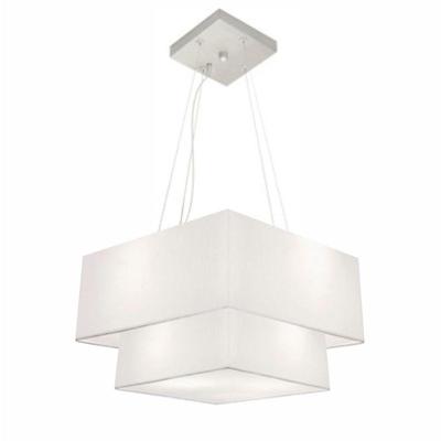 Lustre Pendente Duplo Quadrado Vivare Md-4157 Cúpula Em Tecido 40x35cm Branco - Bivolt