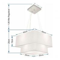 Lustre Pendente Duplo Quadrado Vivare Md-4157 Cúpula Em Tecido 40x35cm Branco - Bivolt - 4