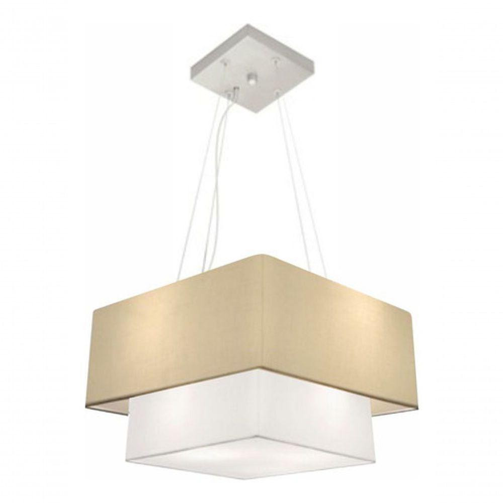 Lustre Pendente Duplo Quadrado Vivare Md-4157 Cúpula Em Tecido 40x35cm Algodão Crú / Branco - Bivolt - 3