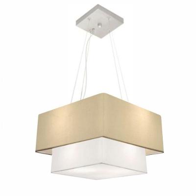 Lustre Pendente Duplo Quadrado Vivare Md-4157 Cúpula Em Tecido 40x35cm Algodão Crú / Branco - Bivolt