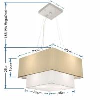 Lustre Pendente Duplo Quadrado Vivare Md-4157 Cúpula Em Tecido 40x35cm Algodão Crú / Branco - Bivolt - 2