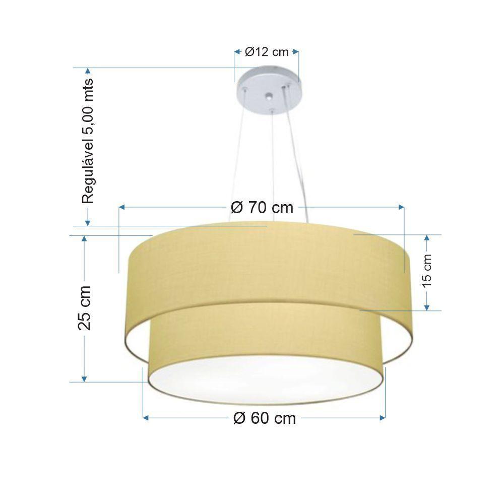 Lustre Pendente Duplo Cilíndrico Vivare Md-4179 Cúpula Em Tecido 70x60cm - Bivolt Algodão-crú 127/220v - 2