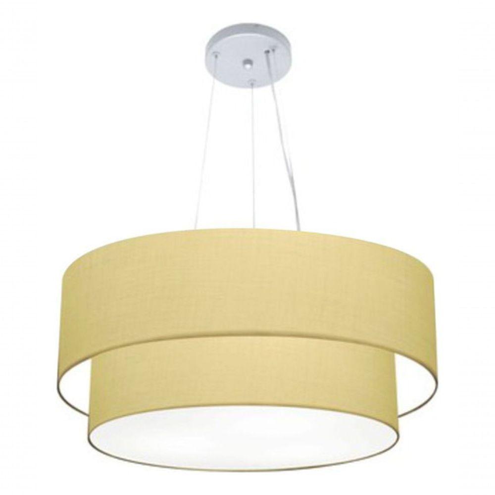 Lustre Pendente Duplo Cilíndrico Vivare Md-4179 Cúpula Em Tecido 70x60cm - Bivolt Algodão-crú 127/220v - 3