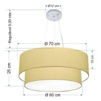 Lustre Pendente Duplo Cilíndrico Vivare Md-4179 Cúpula Em Tecido 70x60cm - Bivolt Algodão-crú 127/220v - 4