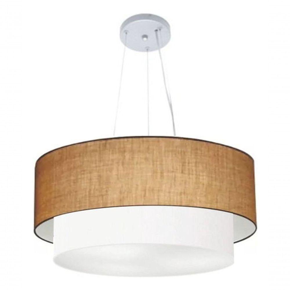 Lustre Pendente Duplo Cilíndrico Vivare Md-4171 Cúpula Em Tecido 80x70cm - Bivolt Palha-branco 127/220v - 2
