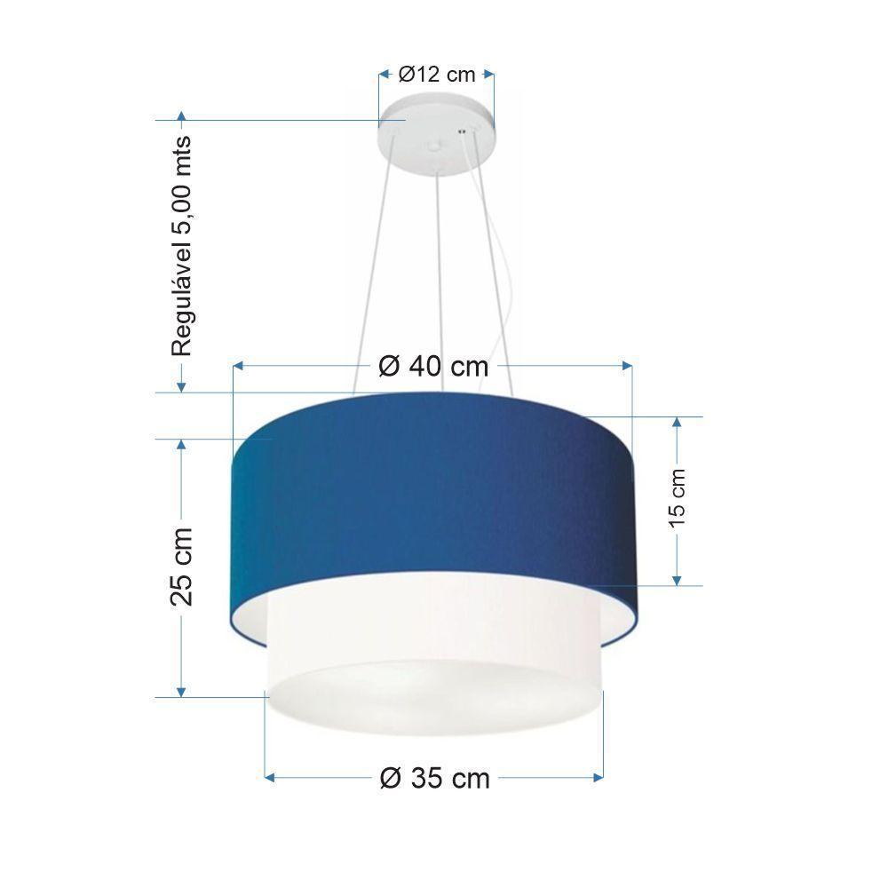 Lustre Pendente Duplo Cilíndrico Vivare Md-4158 Cúpula Tecido 40x35cm - Bivolt Azul-marinho-branco 127/220v - 2