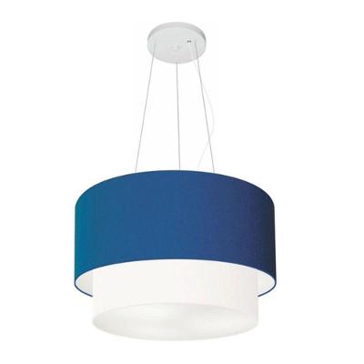 Lustre Pendente Duplo Cilíndrico Vivare Md-4158 Cúpula Tecido 40x35cm - Bivolt Azul-marinho-branco 127/220v