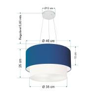 Lustre Pendente Duplo Cilíndrico Vivare Md-4158 Cúpula Tecido 40x35cm - Bivolt Azul-marinho-branco 127/220v - 2