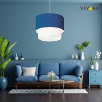 Lustre Pendente Duplo Cilíndrico Vivare Md-4158 Cúpula Tecido 40x35cm - Bivolt Azul-marinho-branco 127/220v - 3