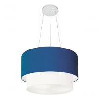 Lustre Pendente Duplo Cilíndrico Vivare Md-4158 Cúpula Tecido 40x35cm - Bivolt Azul-marinho-branco 127/220v