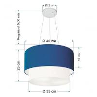 Lustre Pendente Duplo Cilíndrico Vivare Md-4158 Cúpula Tecido 40x35cm - Bivolt Azul-marinho-branco 127/220v - 5