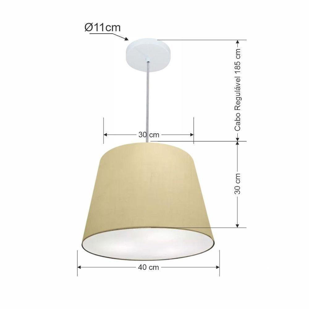 Lustre Pendente Cone Vivare Md-4155 Cúpula Em Tecido 30/40x30cm - Bivolt Algodão-crú 127/220v - 2