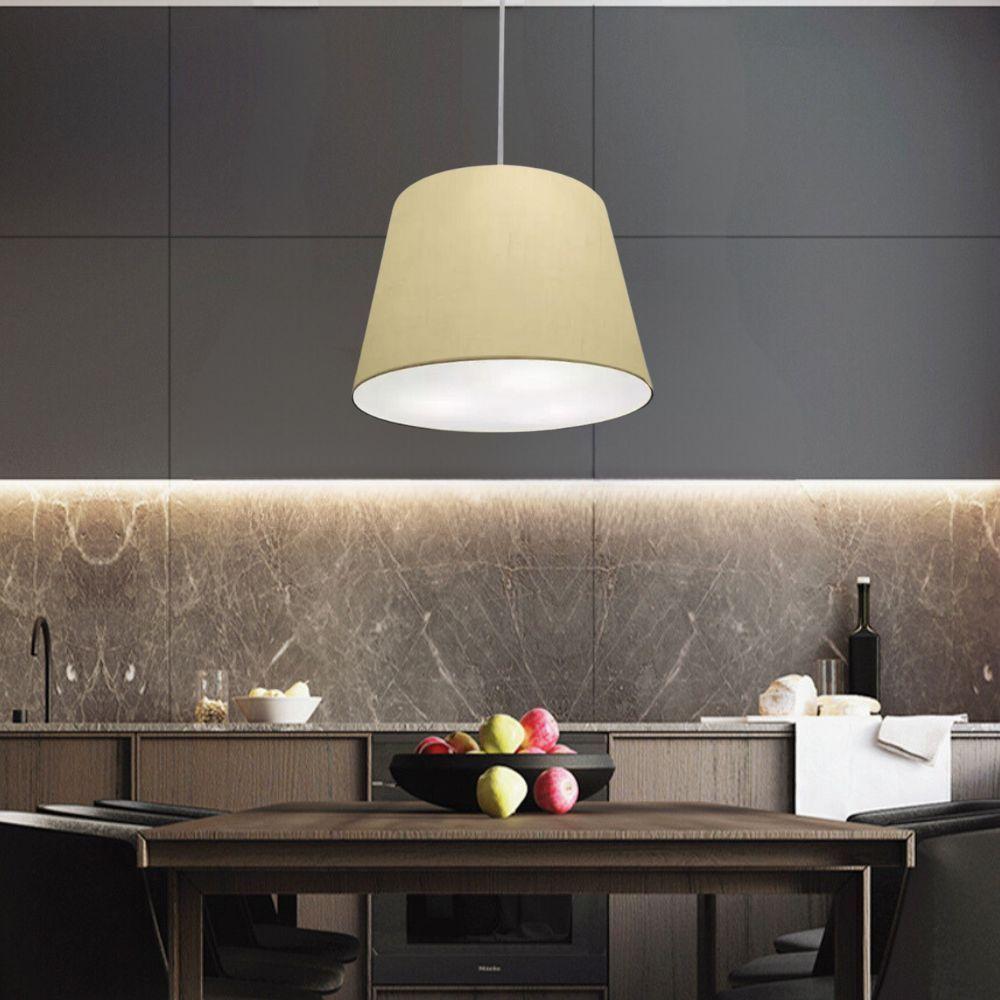 Lustre Pendente Cone Vivare Md-4155 Cúpula Em Tecido 30/40x30cm - Bivolt Algodão-crú 127/220v - 3