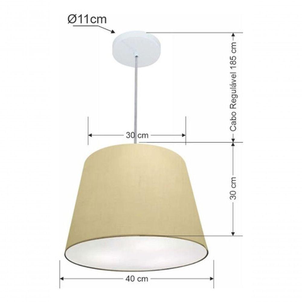Lustre Pendente Cone Vivare Md-4155 Cúpula Em Tecido 30/40x30cm - Bivolt Algodão-crú 127/220v - 5