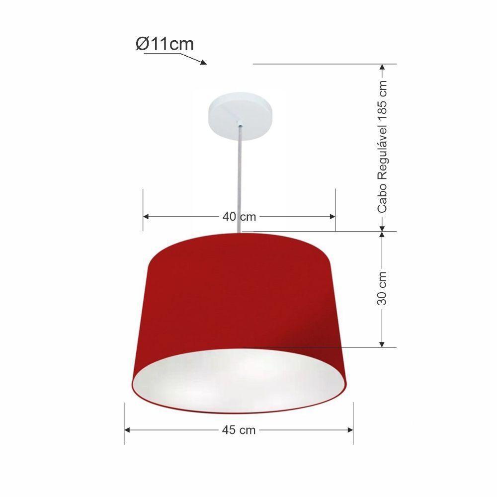 Lustre Pendente Cone Vivare Md-4156 Cúpula Em Tecido 30/45x40cm - Bivolt Bordo 127/220v - 2
