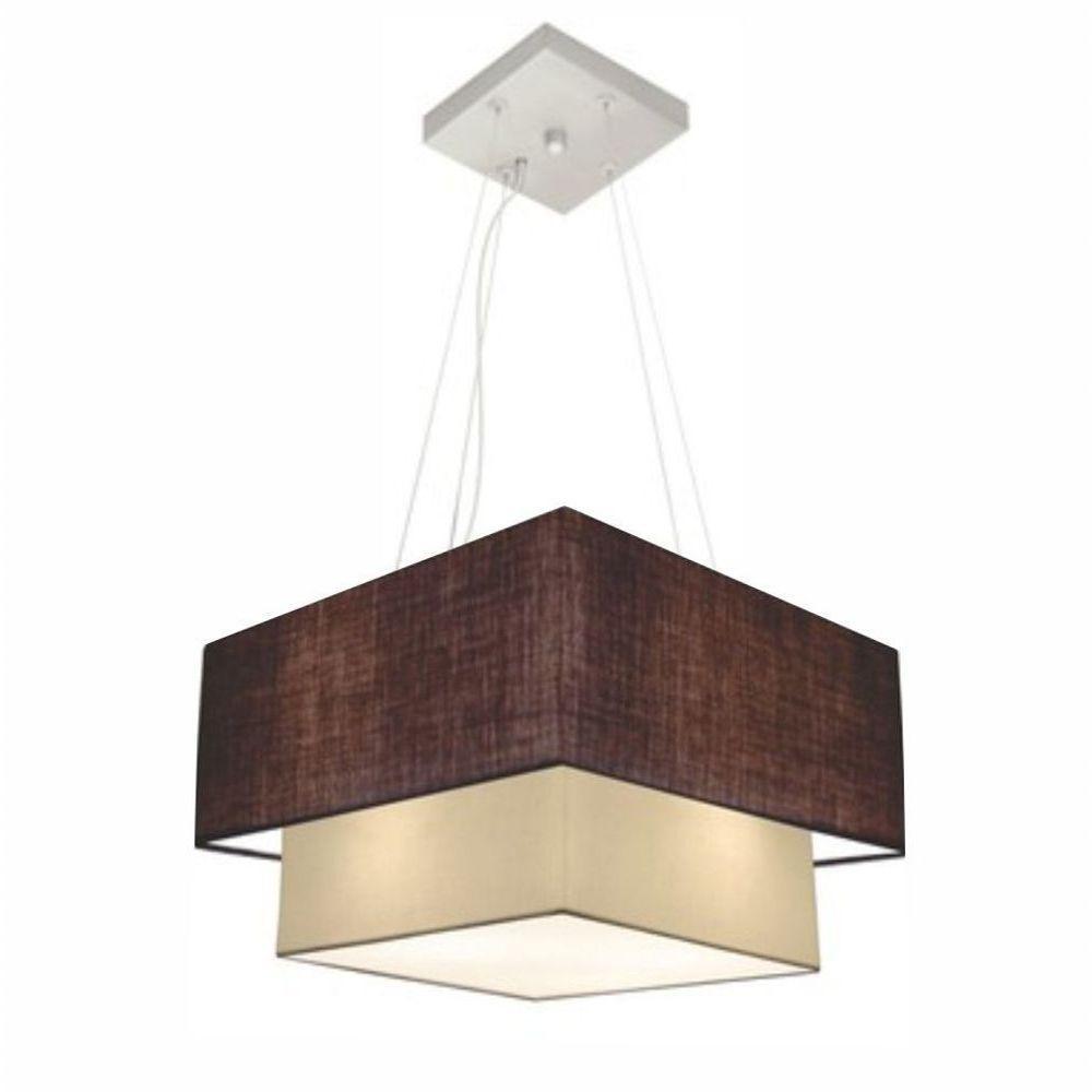 Lustre Pendente Duplo Quadrado Vivare Md-4157 Cúpula Em Tecido 40x35cm - Bivolt Café-algodão-crú 127/220v - 1