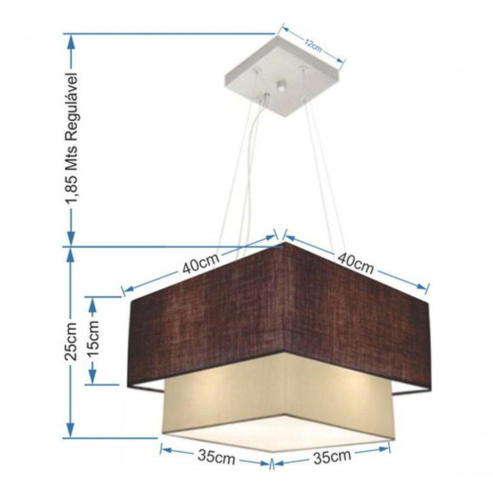 Lustre Pendente Duplo Quadrado Vivare Md-4157 Cúpula Em Tecido 40x35cm - Bivolt Café-algodão-crú 127/220v - 4