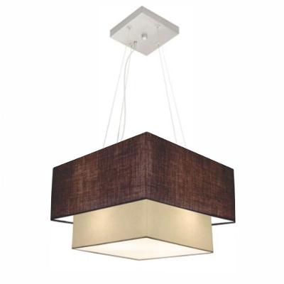 Lustre Pendente Duplo Quadrado Vivare Md-4157 Cúpula Em Tecido 40x35cm - Bivolt Café-algodão-crú 127/220v