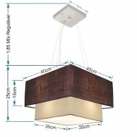 Lustre Pendente Duplo Quadrado Vivare Md-4157 Cúpula Em Tecido 40x35cm - Bivolt Café-algodão-crú 127/220v - 2