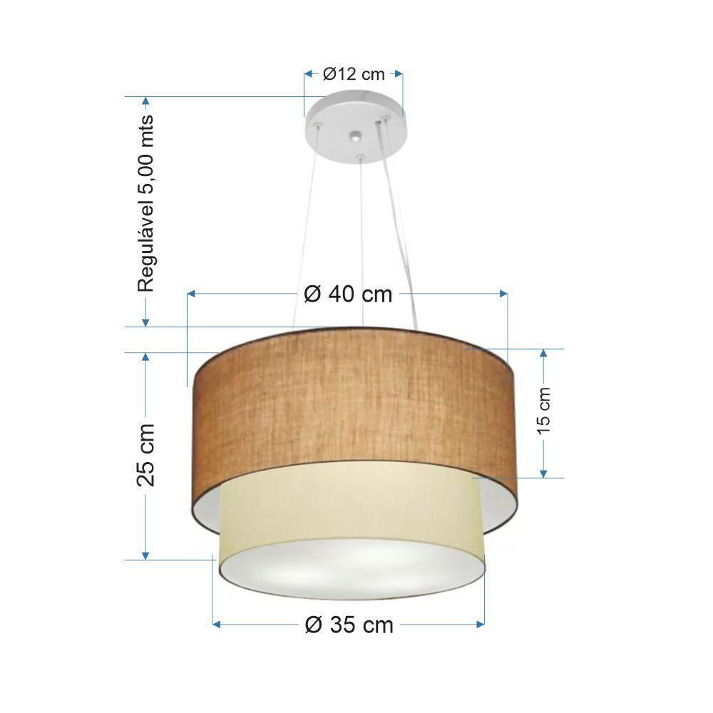 Lustre Pendente Duplo Cilíndrico Vivare Md-4158 Cúpula Em Tecido 40x35cm - Bivolt Palha-bege 127/220v - 2