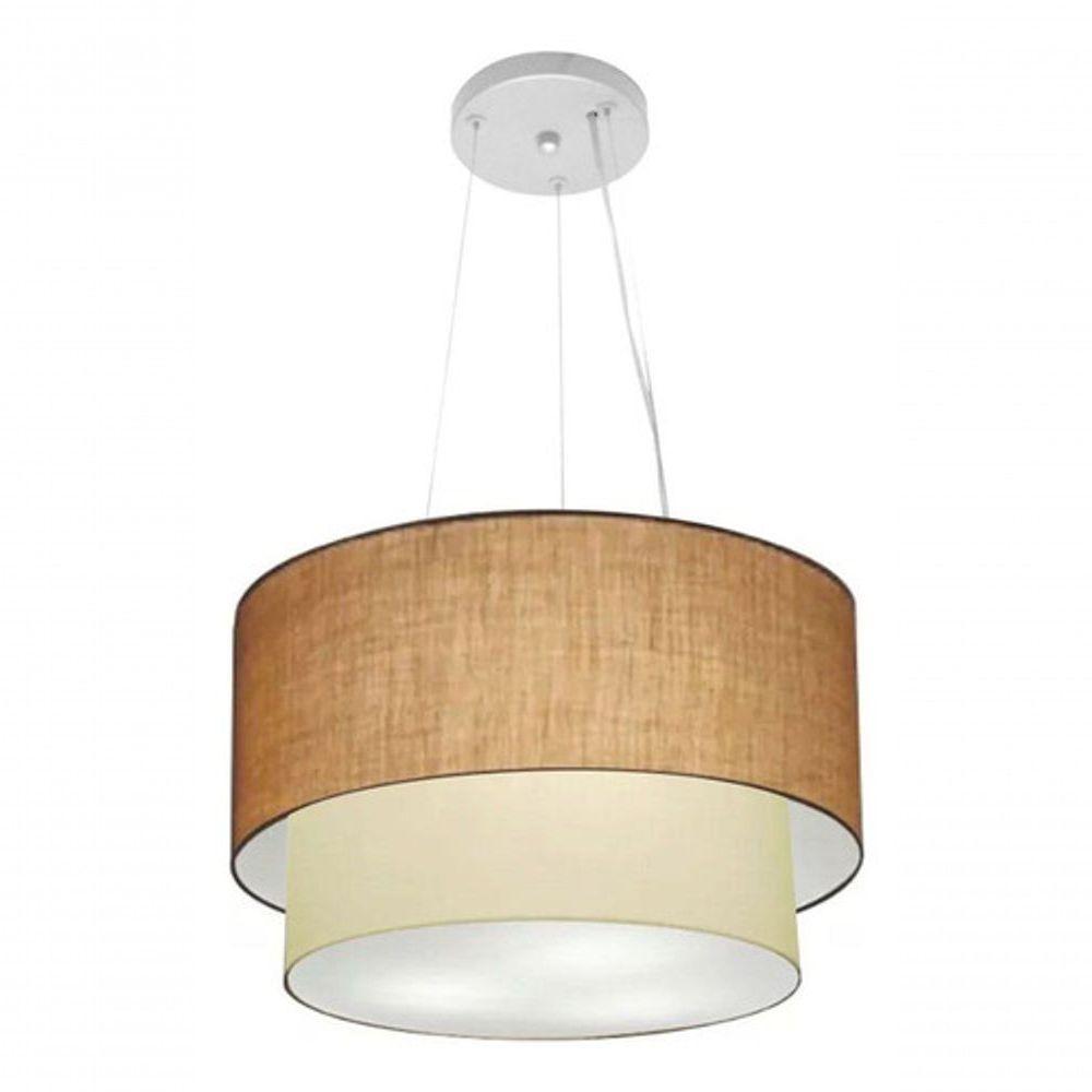 Lustre Pendente Duplo Cilíndrico Vivare Md-4158 Cúpula Em Tecido 40x35cm - Bivolt Palha-bege 127/220v - 4