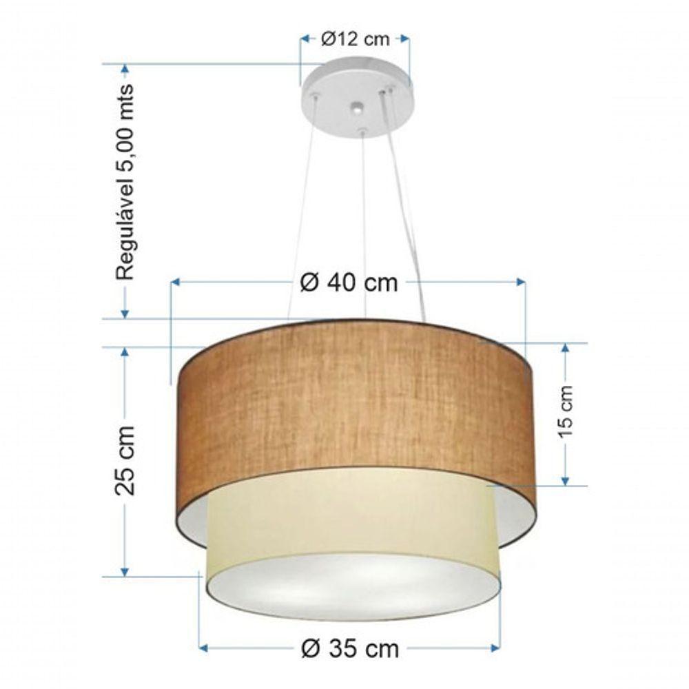 Lustre Pendente Duplo Cilíndrico Vivare Md-4158 Cúpula Em Tecido 40x35cm - Bivolt Palha-bege 127/220v - 5