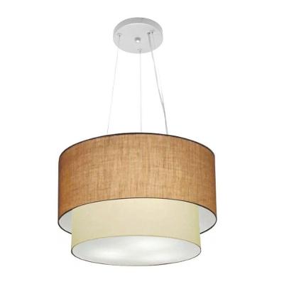 Lustre Pendente Duplo Cilíndrico Vivare Md-4158 Cúpula Em Tecido 40x35cm - Bivolt Palha-bege 127/220v