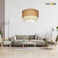Lustre Pendente Duplo Cilíndrico Vivare Md-4158 Cúpula Em Tecido 40x35cm - Bivolt Palha-bege 127/220v - 6