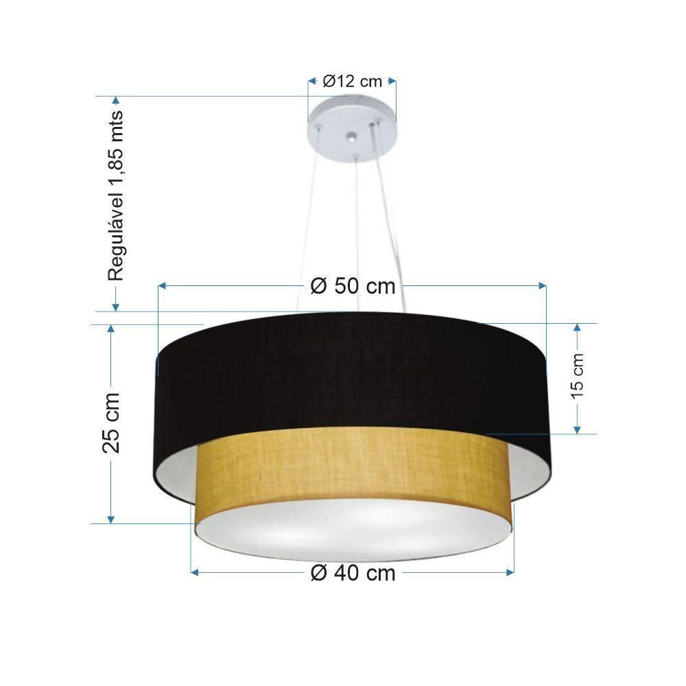 Lustre Pendente Duplo Cilíndrico Vivare Md-4061 Cúpula Em Tecido 50x40cm - Bivolt Preto-palha 127/220v - 2