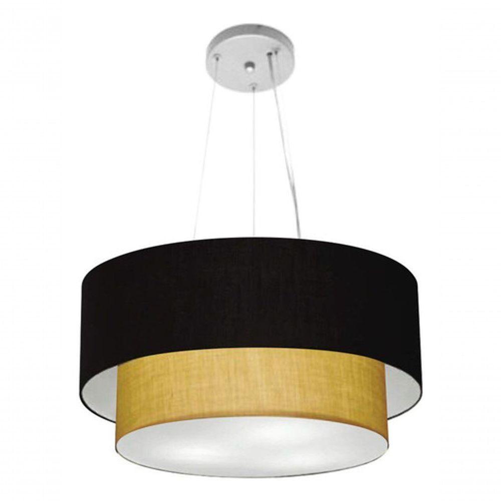 Lustre Pendente Duplo Cilíndrico Vivare Md-4061 Cúpula Em Tecido 50x40cm - Bivolt Preto-palha 127/220v - 3