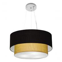 Lustre Pendente Duplo Cilíndrico Vivare Md-4061 Cúpula Em Tecido 50x40cm - Bivolt Preto-palha 127/220v - 3
