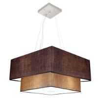 Lustre Pendente Duplo Quadrado Vivare Md-4345 Cúpula Em Tecido 60x50cm - Bivolt Café-palha 110v/220v - 1