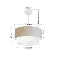 Lustre Pendente Duplo Cilíndrico Vivare Md-4353 Cúpula Tecido 60x50cm - Bivolt Rustico-bege-branco 127/220v - 2