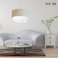 Lustre Pendente Duplo Cilíndrico Vivare Md-4353 Cúpula Tecido 60x50cm - Bivolt Rustico-bege-branco 127/220v - 3