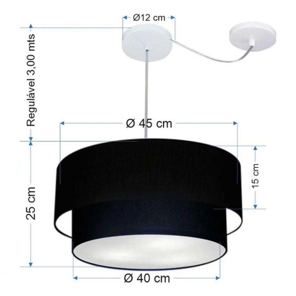 Lustre Pendente Duplo Cilíndrico Com Desvio De Centro Vivare Md-4365 Cúpula Em Tecido 45x40cm - Bivolt Preto 127/220v - 5