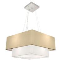 Lustre Pendente Duplo Quadrado Vivare Md-4345 Cúpula Em Tecido 60x50cm - Bivolt Algodão-crú-branco 110v/220v - 1