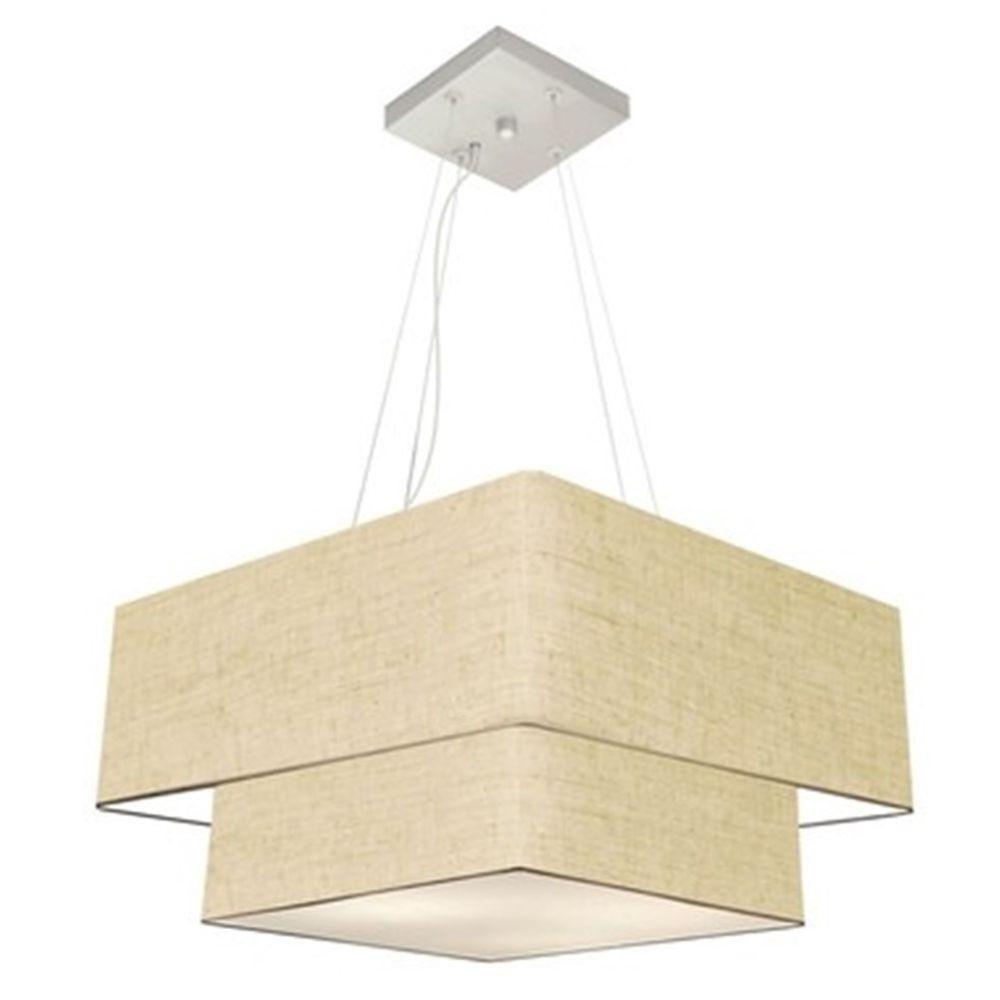 Lustre Pendente Duplo Quadrado Vivare Md-4344 Cúpula Em Tecido 45x35cm - Bivolt Rustico-bege - 1