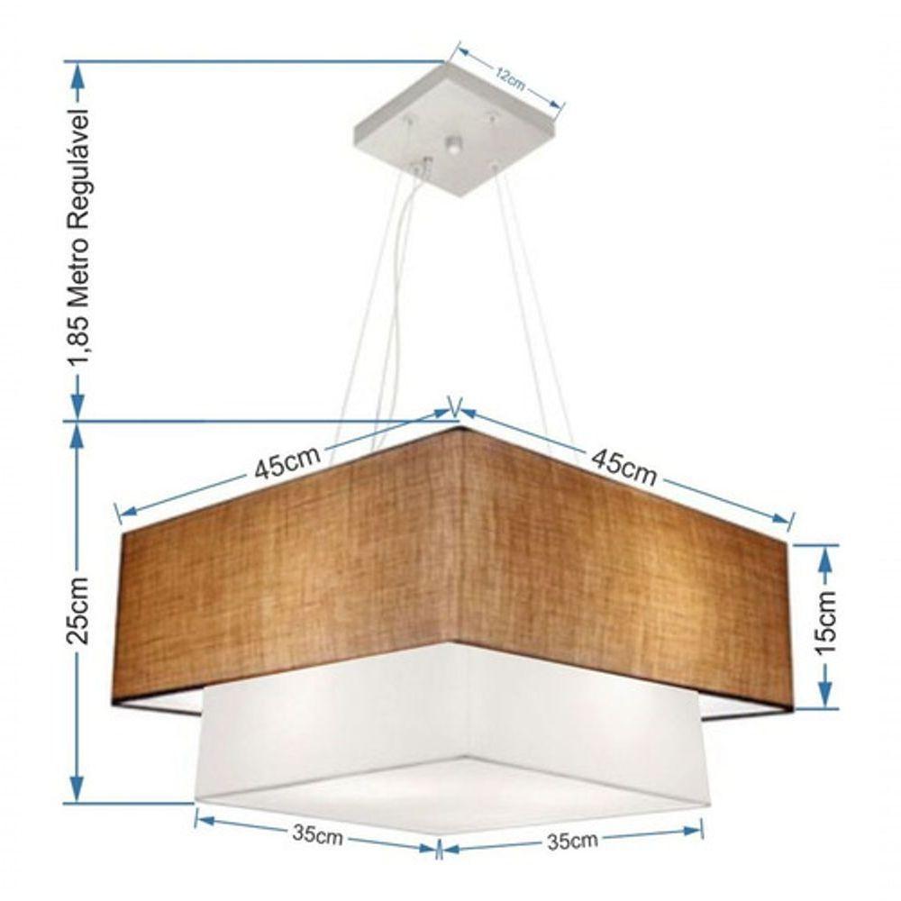 Lustre Pendente Duplo Quadrado Vivare Md-4344 Cúpula Em Tecido 45x35cm - Bivolt Palha-branco - 2