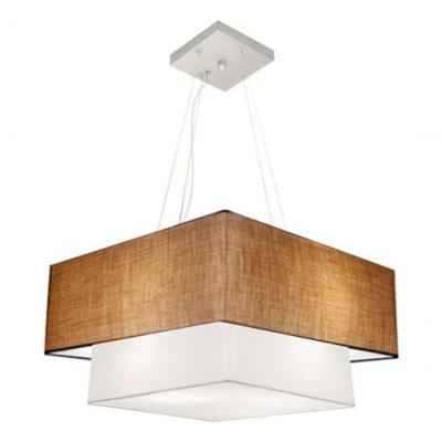 Lustre Pendente Duplo Quadrado Vivare Md-4344 Cúpula Em Tecido 45x35cm - Bivolt Palha-branco